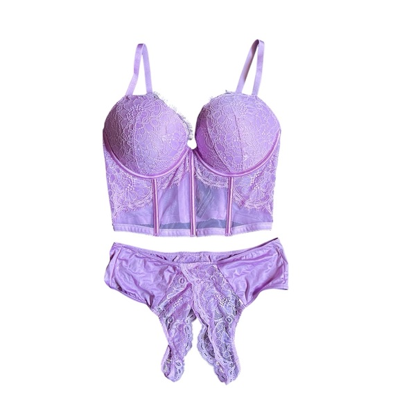 Victoria’s Secret Lingerie Very Sexy Push Up Corset Bra & Satin Panties 32DD & M - Picture 1 of 8